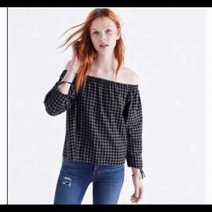 Madewell buffalo check off the shoulder shirt